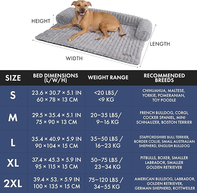 Spark Paws Luxury Dog Couch Cover Bed, Calming Pet Furniture Protector for Large & Small Dogs, Washable Bolster Dog Bed for Couch, Sofa & Bed - Grey, 2XL