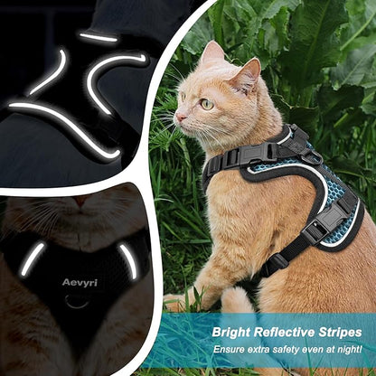 Cat Harness and Leash for Walking Escape Proof Soft Adjustable Cat Leash Breathable Honeycomb Structure Comfortable Vest Easy to Wear Kitten Harness for Outdoor Travel, Honeycomb Blue, L