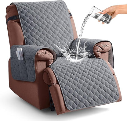 KinCam 100% Waterproof Recliner Chair Cover, Reclining Couch Covers for Pets, Dogs, Recliner Couch Slipcover Furniture Protector with Elastic Straps for Kids(25", Dark Gray)