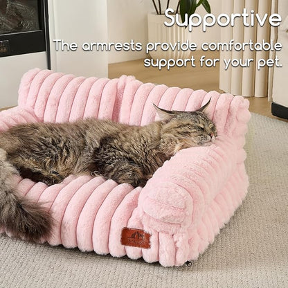 Hollypet Fluffy Dog Cat Bed Pet Couch Beds Plush Soft Warming Washable Puppy Bed for Small Medium Dogs and Large Cats, Light Pink, 24" L x 18" W x 10" Th