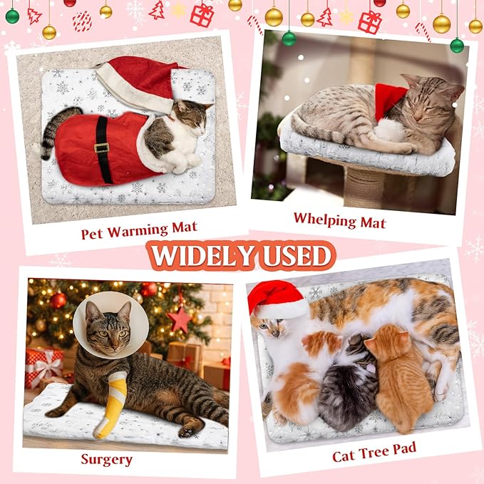 2 Pack Winter Self Warming Cat Mat Snowflake White Self Heating Pad Bed 22" x 18" Reversible Reflects Body Heat Machine Washable Thermal Pet Blanket for Winter Indoor Pet Kitten Dog Crate