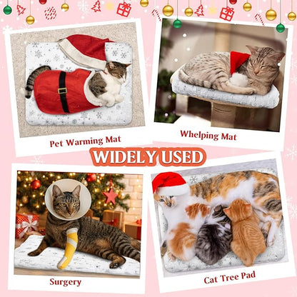 2 Pack Winter Self Warming Cat Mat Snowflake White Self Heating Pad Bed 22" x 18" Reversible Reflects Body Heat Machine Washable Thermal Pet Blanket for Winter Indoor Pet Kitten Dog Crate