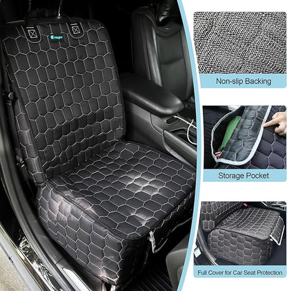 Meginc Front Seat Covers for Cars,Waterproof Car Seat Protector with Side Flaps 600D Fabric Front Seat Dog Cover for Trucks Vans SUVs Sedans, Non Slip Scratch Proof Seat Covers for Dogs in Car