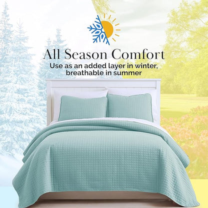 Southshore Fine Living, Inc. Twin Quilt Bedding Set, Soft Microfiber Coverlet Bedspread, Stain and Pet Hair Resistant Bedding, XL/Twin Blue Quilt Comforter Set with 1 Pillow Sham, Sky Blue