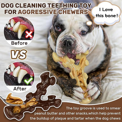 SIHRMIU 2 Pack Dog Chew Toys for Aggressive Chewers,Boredom and Stimulating Best Dog Toys for Medium/Large Breed,Tough Almost Indestructible Dog Bones for Teeth Cleaning and Training
