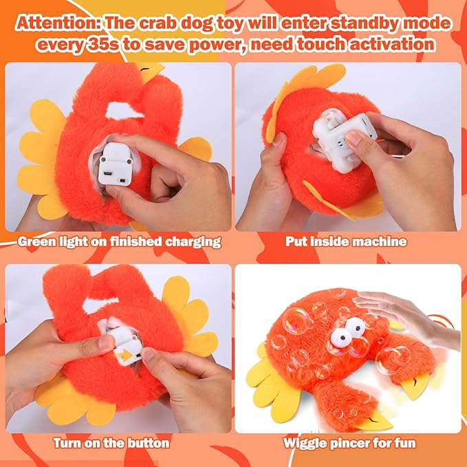 Mity rain Interactive Dog Toys, Crab Dog Toy that Wiggle Pinchers, Dog Toys to Keep Them Busy, Touch Activated for Small/Medium/Large Puppy Enrichment, Rechargeable Pet Toy Plush, Squeaky Dog Toy