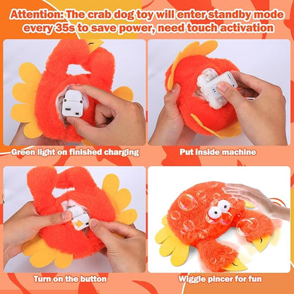 Mity rain Interactive Dog Toys, Crab Dog Toy that Wiggle Pinchers, Dog Toys to Keep Them Busy, Touch Activated for Small/Medium/Large Puppy Enrichment, Rechargeable Pet Toy Plush, Squeaky Dog Toy