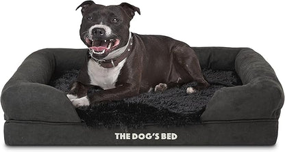 The Dog’s Bed Orthopedic Memory Foam Dog Bed with Bolsters for Medium Dogs, Waterproof Washable Cover, Anti-Slip Base, Calming Surface – CertiPUR-Certified Foam, Fur Fabric, Black Fur, Medium