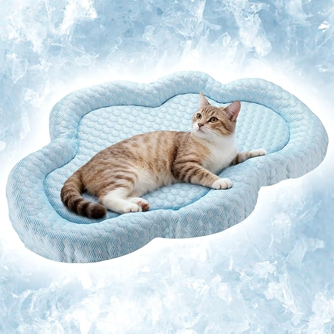 Shinylin Cooling Mat Summer Cool Pet Cat Sleeping Pad Thicken Puppy Sleeping Blanket Cloud Washable Breathable Non-Slip Pup Cat Pad for Summer Pet Chair Floor Kennel(Blue,26" X 16")