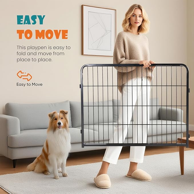 NEWBULIG Dog Playpen Indoors 32 Inch 8 Panels for Small and Medium Dogs Portable and Foldable Pet Fence with Door Heavy Duty Metal Dog Exercise Play Pen for Outdoor Yard