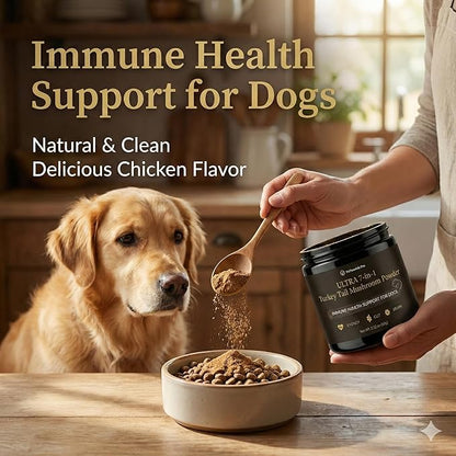 Turkey Tail Mushroom Powder for Dogs – Ultra 7-in-1 Mushroom Powder with Beta-Glucans, Immune, Digestive & Brain Support, Chicken Liver Flavor, Daily Supplement for Dogs-120g