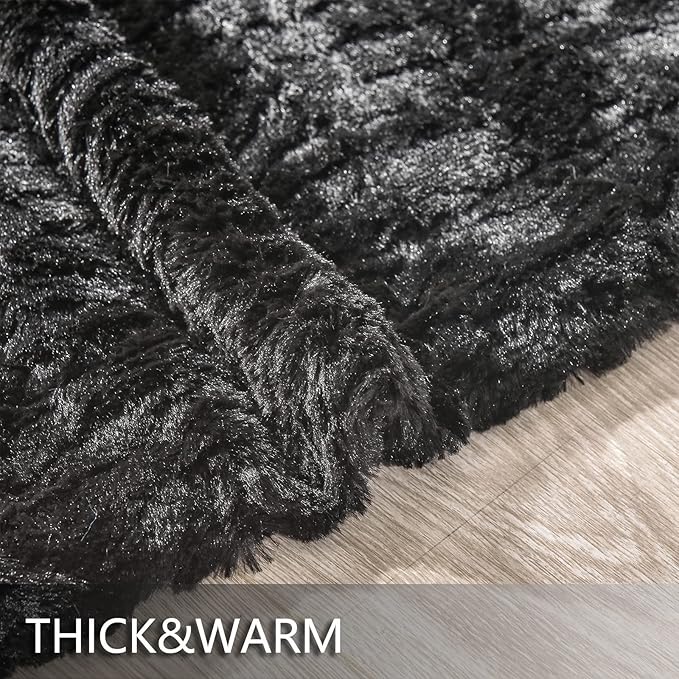YUSOKI Luxury Faux Fur Twin XL Blanket for Twin XL Bed 2 Layers,5.2lb,All Ages,Home Decoration Without Pillows(Black,63"x90")