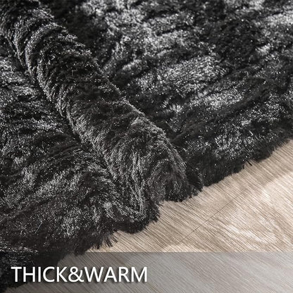 YUSOKI Luxury Faux Fur Twin XL Blanket for Twin XL Bed 2 Layers,5.2lb,All Ages,Home Decoration Without Pillows(Black,63"x90")