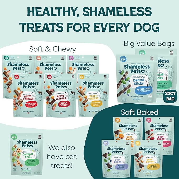 Shameless Pets Blueberry & Mint Dental Chews for Dogs, 32 Chews - Natural Dog Teeth Cleaning Treats with Fresh Breath Benefits | Grain-Free Dental Sticks for Small, Medium & Large Dogs