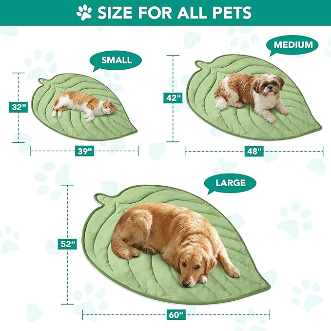 PetAmi Dog Cooling Mat, Leaf Shape, Reversible Cooling Nylon Blanket Soft Fleece Pet Pad for Dogs Cats, Summer All Season Use Q-Max>0.3, Large 52x60 in, Sage Green