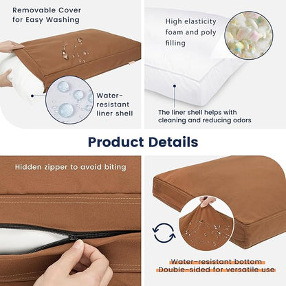 Miguel Durable Canvas Dog Bed for Small Pet Outdoor Dogs Pad 14 Ounce Canvas Waterproof Pet Pillow with Removable Washable Cover, 24 x 18 inch, Caramel