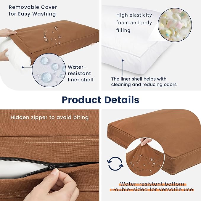 Miguel Durable Canvas Dog Bed for Large Medium Pet Outdoor Dogs Pad 14 Ounce Canvas Dog Pillow Waterproof with Removable Washable Cover,40 x 30 inch,40 x 30 inch, Caramel