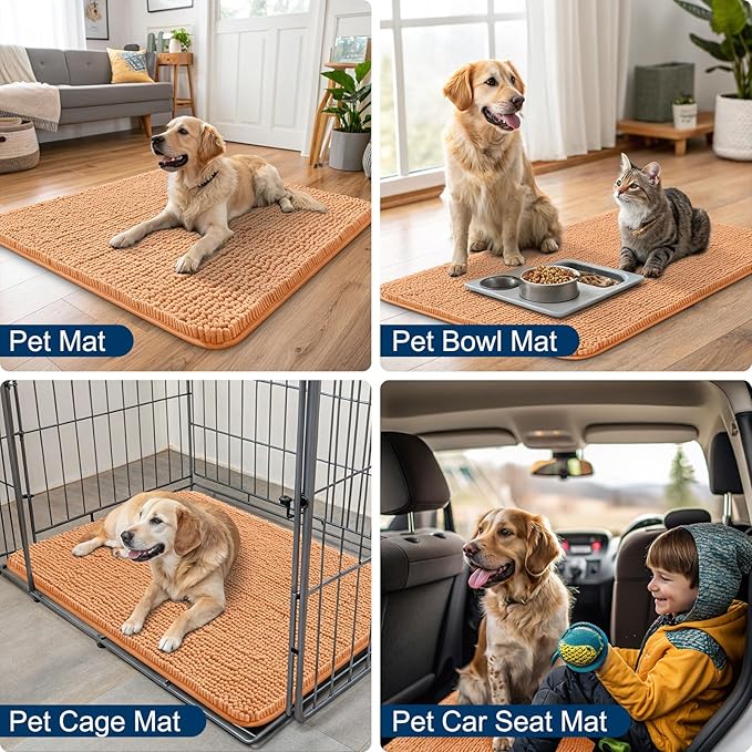 Smiry Dog Door Mat for Muddy Paws 71x46, Absorbs Moisture and Dirt Doormat, Non-Slip Washable Quick Dry Chenille Front Door Mat Indoor Entrance, Entryway Carpet for Inside Floor, Orange