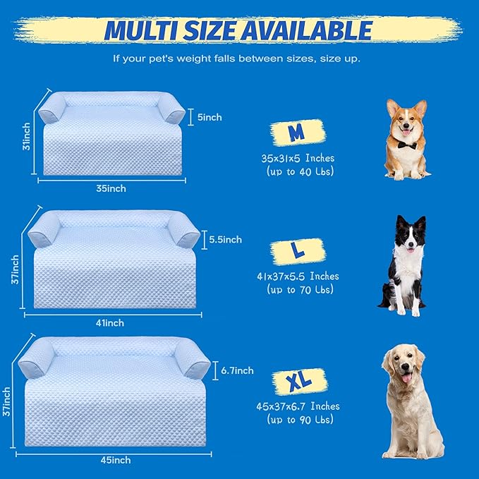 WATANIYA PET Cooling Dog Bed, Washable Cooling Mat for Large Dogs with Removable Cover, Self Cooling Couch Cover for Dog, Non-Slip Dog Couch Bed, 45x37 Inch, Blue