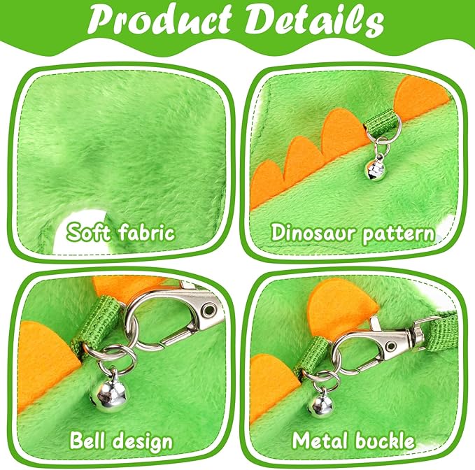 Ferret Harness and Leash Set, Dinosaur Shaped Harness Leash for Training Playing Small Animals Vest Harnesses with Safe Bell for Rabbit Hamster Teacup Chihuahua and Other Small Animals