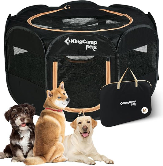 KingCamp Dog Playpen, Portable Foldable Cat Kitten Puppy Tent Crates 29"/36"/50" Pop Up Pet Playpen with Zippered Bottom & Cover for Indoor Outdoor Use (Medium, Black)