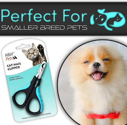 Cat Nail Clipper by H&H Pets - Professional Sharp Stainless Steel Claw Clipper Trimmer with Sturdy Non Slip Handles - for Small Animal & Cats Nail Cutter