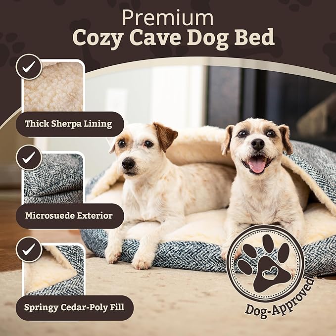 Snoozer Cozy Cave Dog Bed - Indoor Dog Bed with Cover Cave, Covered Calming Burrow for Small & Medium Sized Pets with Blanket Attached, Enclosed, Removable Washable Cover - Large, Palmer Indigo