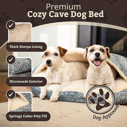 Snoozer Cozy Cave Dog Bed - Indoor Dog Bed with Cover Cave, Covered Calming Burrow for Small & Medium Sized Pets with Blanket Attached, Enclosed, Removable Washable Cover - Large, Palmer Indigo