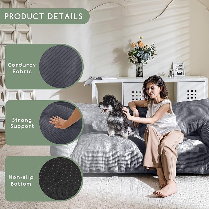 HIGOGOGO Large Human Dog Bed, Giant Human Dog Sofa, Big Comfy Floor Sofa Couch for Pet Families with Foam Chunk Supportive Mat, XXXXL Size Corduroy Orthopedic Bed, Grey