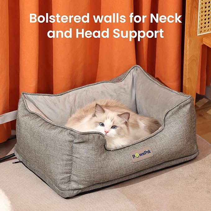 PAWSPIK Heated Cat Bed, Heated Dog Bed for Pets Indoor, Electric Pet Bed Warmer for Cats and Dogs (Charcoal and Ivory)