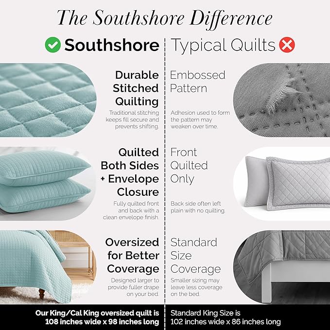 Southshore Fine Living, Inc. Oversized King Quilt Bedding Set, Microfiber Comforter Blue, Pet Hair Resistant Bedding California King Size Quilt Coverlet Bedspread Set with 2 Shams, Sky Blue Quilts