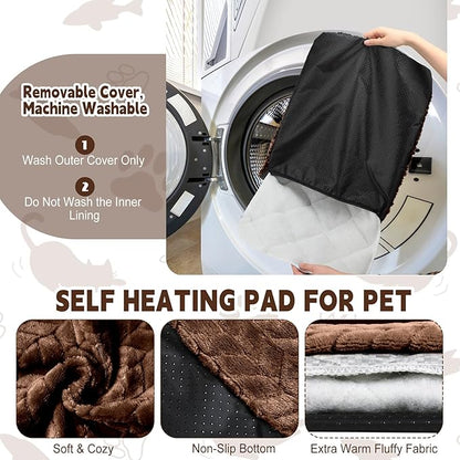 Drydiet 4 Pack Self Warming Cat Bed Mat Self Heating Pad for Dog Extra Warm Winter Pet Pad Washable Thermal Pads Mats for Pets Indoor Outdoor(Dark Coffee,16 x 20 Inch)