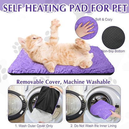 Drydiet 4 Pack Self Warming Cat Pads Self Heating Cat Mat Washable Homeless Dogs Thermal Pads Kennel Pad Reflects Body Heat Warm Crate Bed Mat for Indoor Outdoor Pet(Purple,16 x 20 Inch)