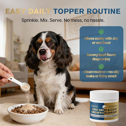 2-in-1 Fur Growth & Shiny Coat Support for Thinning or Patchy Fur – Skin & Coat Supplement for Dogs, Itch Relief with Plant-Based Omega 3, Biotin, Zinc & B-Vitamins, Supports Normal Shedding