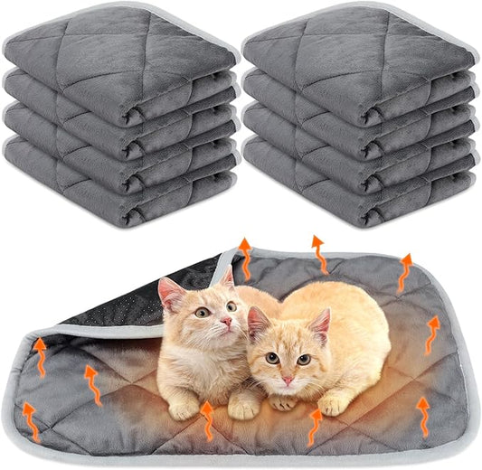 8 Pack Self Heating Cat Mat Self Warming Cat Bed Extra Warm Thermal Pet Bed Mat Reflects Body Heat Washable Dog Crate Pad for Indoor Outdoor Pets(Gray,18 x 24 Inch)