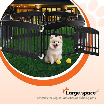 HealSmart 6 Panel Dog Playpen, 24” Exercise Puppy Playpen with Door, Safe, Secure, Folding & Portable Pet Playpen for Indoor & Outdoor Use, Suitable for Puppies and Small, Black