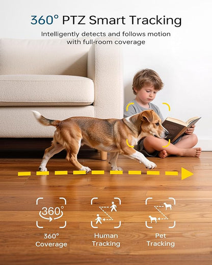 FOSCAM 3K Security Camera Indoor, 360° PTZ Baby & Pet Monitoring for Home Security, 5MP Night Vision, Human/Pet Auto Tracking, Motion & Sound Alerts, 2-Way Audio, 2.4GHz Wi-Fi (R5 Grey)