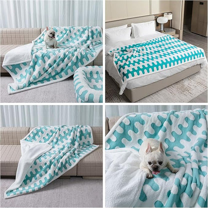 Waterproof Pet Blanket,Dog Bed Covers Couch Sofa Stylish Jacquard Pets Throw Blankets for Puppy Cats Washable Reversible Furniture Protection Covers (Blue Wave,L)