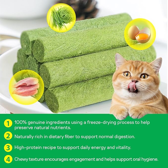 60g Cat Grass Sticks, Delicious Cat Grass Teething Stick Edible Cats Chew Toy Cat Treats Snack for Teeth Cleaning and Hairball Removal
