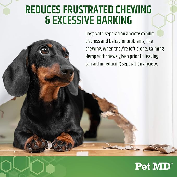 Pet MD Calming Chews for Dogs - Dog Calming Treats with Hemp & Melatonin - Calming, Anxiety Relief, & Separation Relaxant with Chamomile & L-Tryptophan - 120 CT