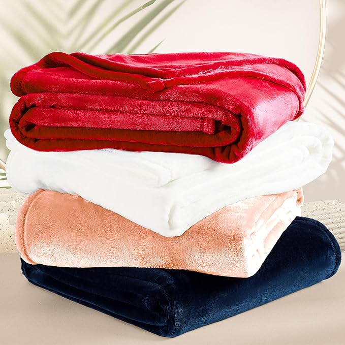 DREAMNINE Pack of 10 Fuzzy Soft Fleece Throw Blanket for Couch Sofa 50" x 60", Decorative Solid Lightweight Velvet Blankets for Chair, Cozy Accent Shaggy Plush Flannel Blanket for Bedroom, Peach