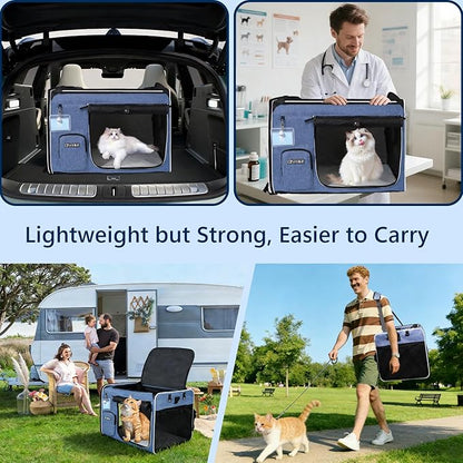 Petskd Extra Large Cat Carrier with Litter Box for Car Travel,24"x17"x17"Portable Soft-Sided Pet Carrier with Zipper Locks for Large Mudium Cats or 2 Small Cats Under 55LBS(Blue)