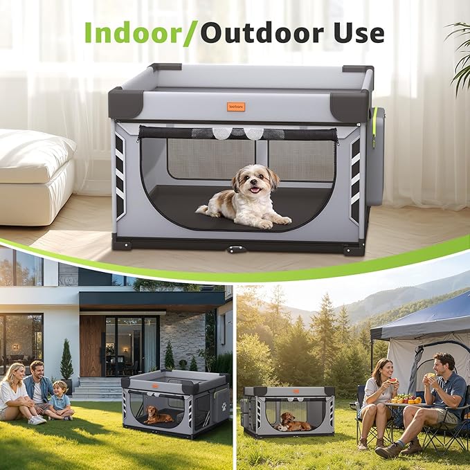 Loobani Foldable Dog Playpen Indoor/Outdoor,1 Min Setup Whelping Box, 690D Oxford Fabric & Reinforced Steel/Iron Frame, Portable Puppy Playpen with Rugged Carry Bag for Home &Travel-43.3"x43.3"x26.77"