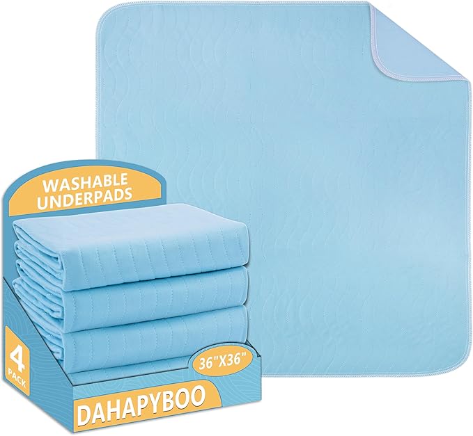 DAHAPYBOO Washable Underpads, 36"x36" 4 Pack Incontinence Bed Pads, Heavy Absorbency Reusable for Elderly, Kids, Adults and Pets, Waterproof Quick Drying for Bed, Sofa, Floor