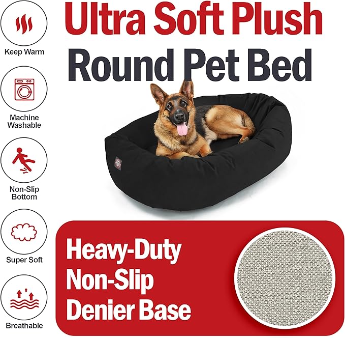 Majestic Pet 52 Inch Suede Calming Dog Bed Washable – Cozy Soft Round Dog Bed w/Spine Support for Dogs to Rest Head - Fluffy Donut Dog Bed 52x35x11 (Inch) - Round Pet Bed X- Large – Black (2025)