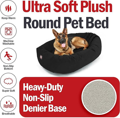 Majestic Pet 52 Inch Suede Calming Dog Bed Washable – Cozy Soft Round Dog Bed w/Spine Support for Dogs to Rest Head - Fluffy Donut Dog Bed 52x35x11 (Inch) - Round Pet Bed X- Large – Black (2025)