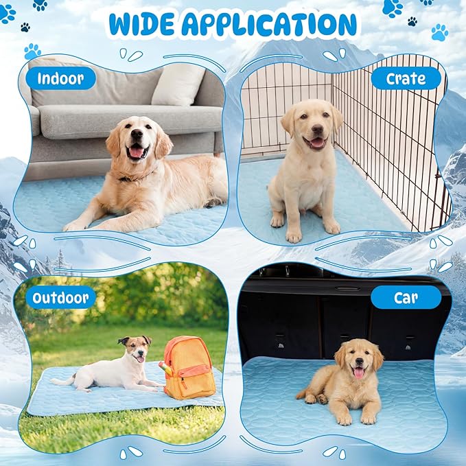 Chunful 4 Pack Pet Cooling Mat for Dogs and Cats, Summer Washable Dog Cooling Pad with Non-Slip Bottom & Storage Bags, Foldable Self-Cooling Blanket for Crate, Sofa, Floor, Car(39 x 59 Inches)