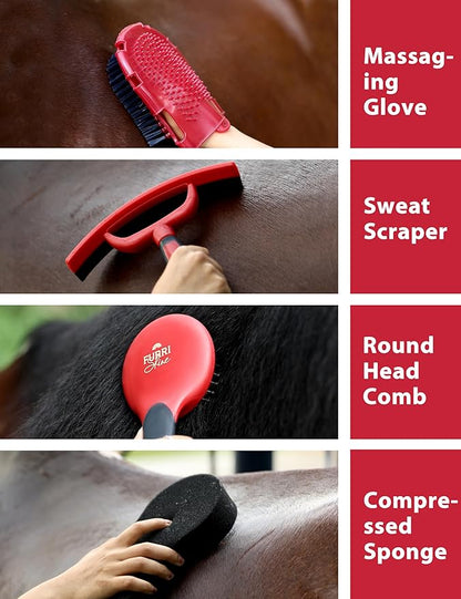 11-Piece Professional Horse Grooming Kit with Waterproof Tote Bag, Non-Slip Silicone Grip Brush Set, Curry Comb, Hoof Pick & Mane Comb Shadowberry