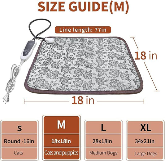 GOLOPET Cat Heating Pad 18x18 in with Smart Thermostat Switch and Power Line Protection Tube,Obtained MET and UL Dual Certification,Waterproof Pet Heating Pad for Cats-Rose