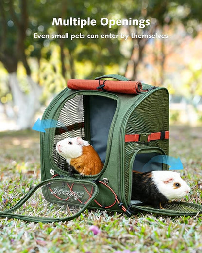 Pecute Small Pet Carrier, Breathable Guinea Pig Carrier with Transparent Bubble & Steel Frame, Safety Lock for Hamster, Rabbit, Bearded Dragon, Lizard, Ideal for Hiking, Vet Visits, Camping, Green